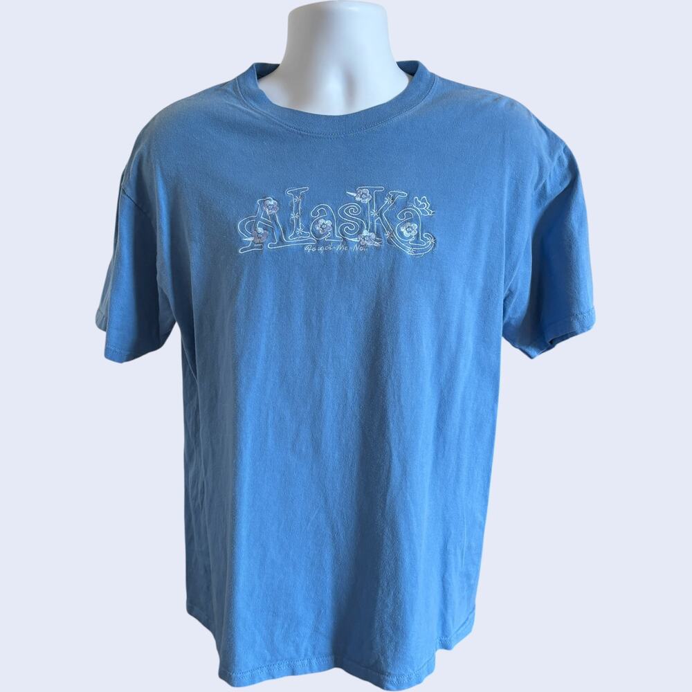 Hanes L Alaska Floral Beefy-T Tee Blue Regular